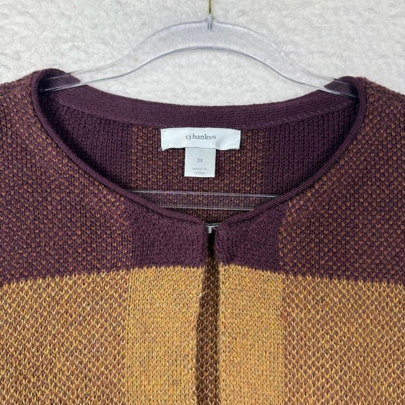 Cj Banks Cardigan Sweater 3X Purple Gold Plaid Long Knit Open Front Cardigan - Picture 2 of 12